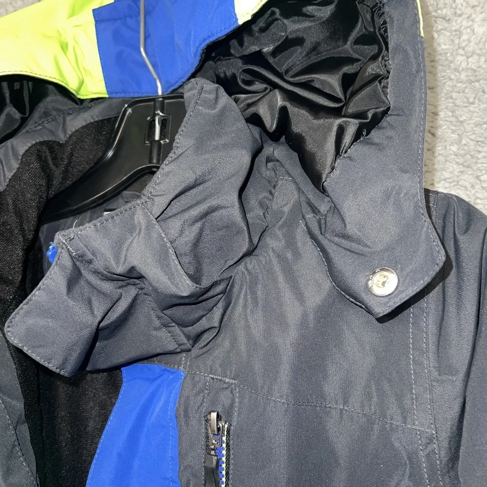 Noize‎ Puffer Jacket Youth Size S Blue Black Green Color Block Hooded Insulated